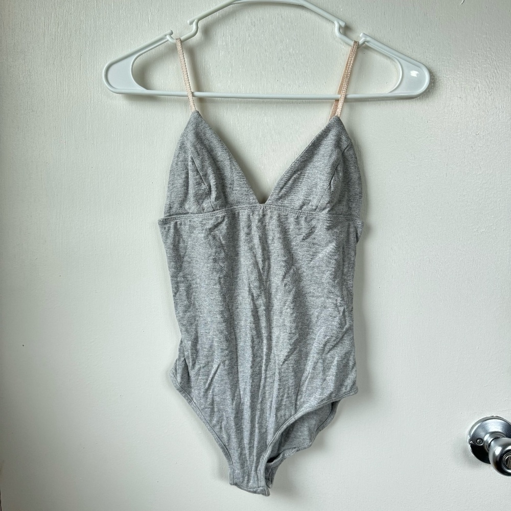 Grey deep v-neck bodysuit, LA Hearts, size XS